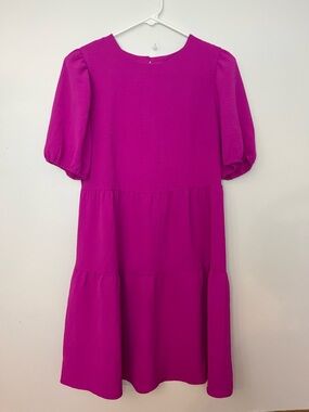 DKNY Pink Tiered Dress Size 4 Puff Sleeve Babydoll Flowy Mini